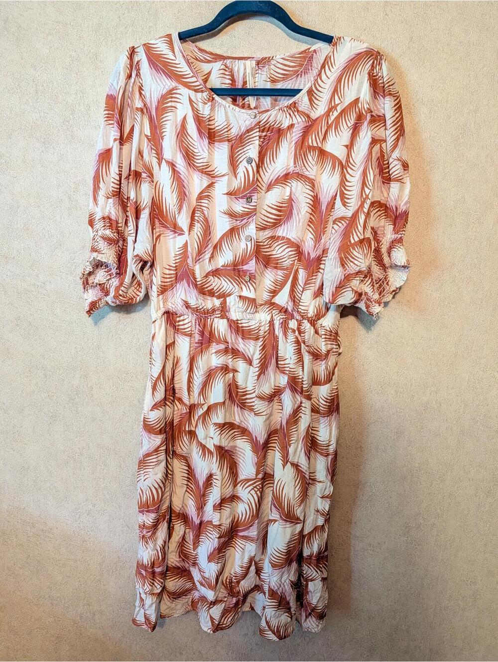 ANTHROPOLOGIE brown cream floral button down dress sz L - Picture 2 of 9
